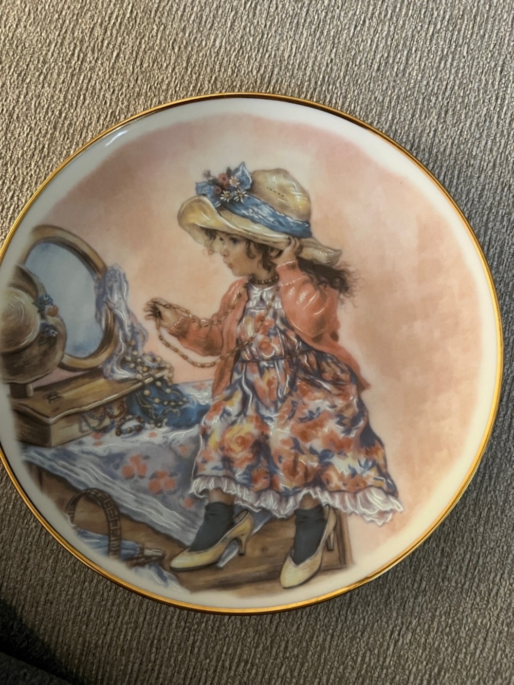 Vintage Decorative Plate with Little Girl in Floral Dress